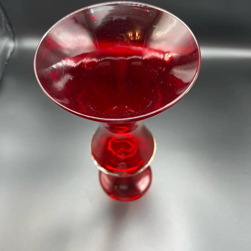 Ruby Red 11 Inch Hour Glass Stem Vase Absolutely Gorgeous / Stunning Home Decor - Picture 8 of 10